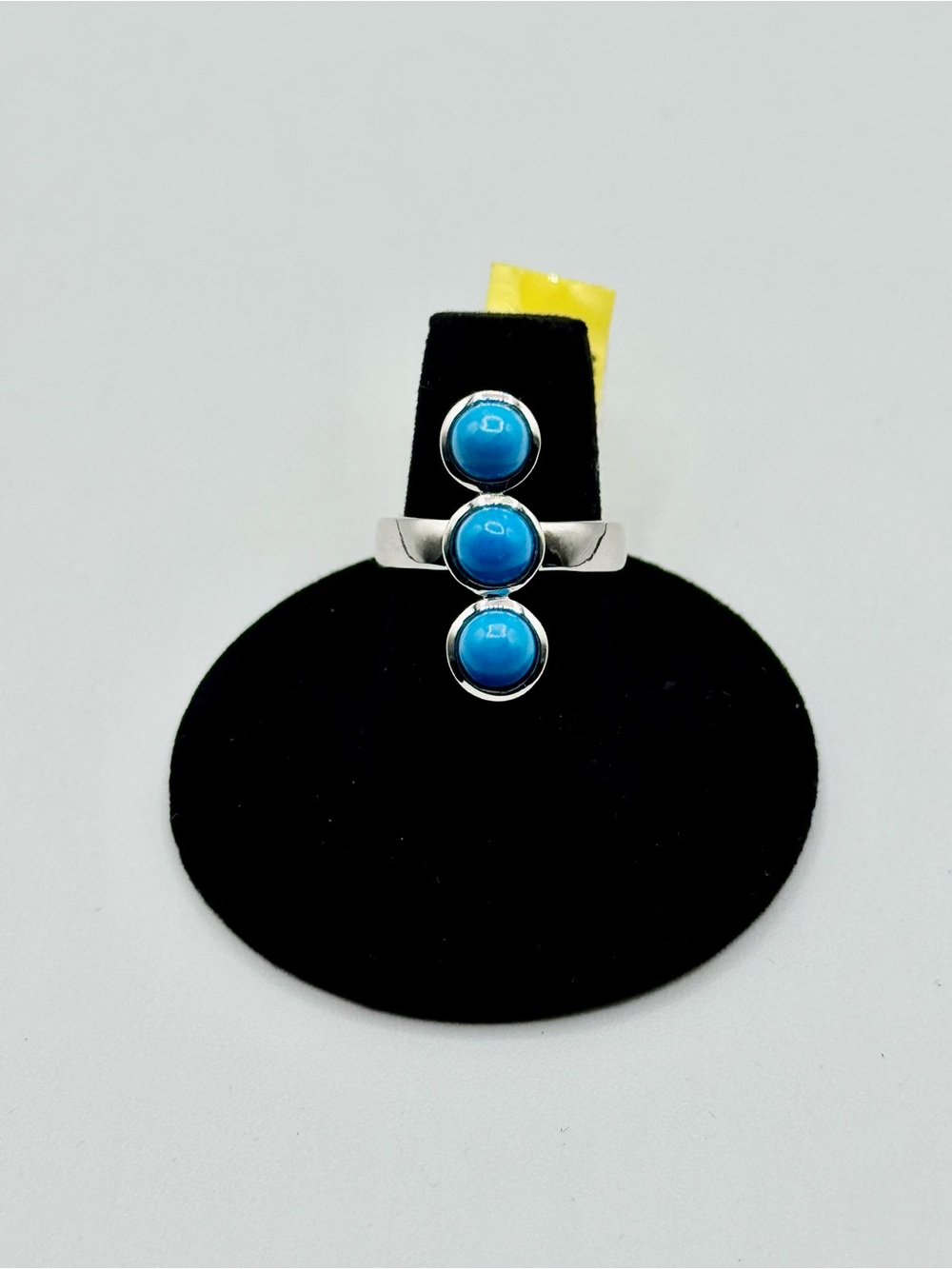 Three-Stone Blue Ceruleite Ring